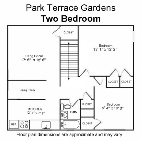 Floor plan for 2 beds, 1 bath
